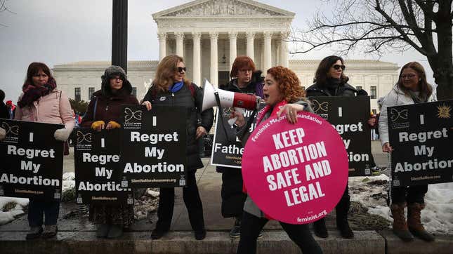 Protesters on both sides of the abortion issue gather in front of the U.S. Supreme Court building during a a rally and protest in January 2019 in Washington, D.C. 