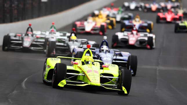 Simon Pagenaud leading the Indianapolis 500. 