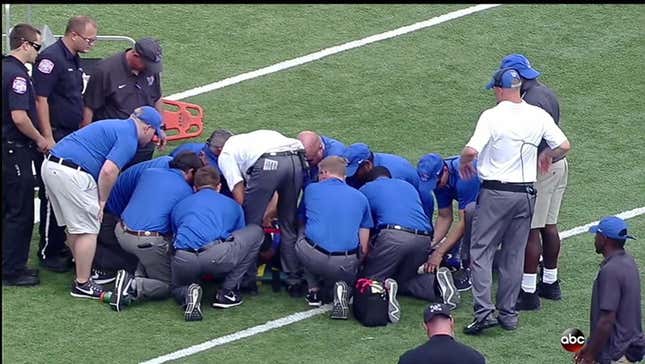 Memphis Linebacker JJ Russell Carted Off Field After Huge Hit On Kickoff