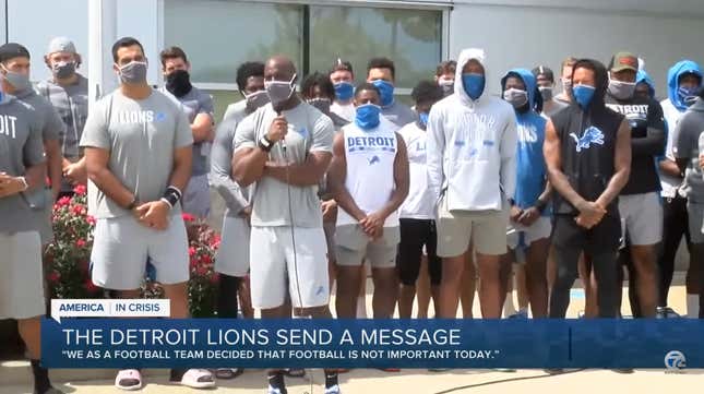 Image for article titled Detroit Lions Cancel Practice to Protest the Police Shooting of Jacob Blake: &#39;Football Isn’t Important Today&#39;