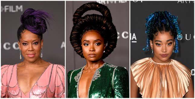 Regina King, left, KiKi Layne, and Amandla Stenberg attend the 2019 LACMA 2019 Art + Film Gala Presented By Gucci on November 2, 2019 in Los Angeles, Calif.