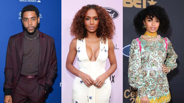 Jharrel Jerome, left,  on February 21, 2020; Janet Mock, center,  on February 06, 2020; Yara Shahidi, right,  on February 22, 2020.