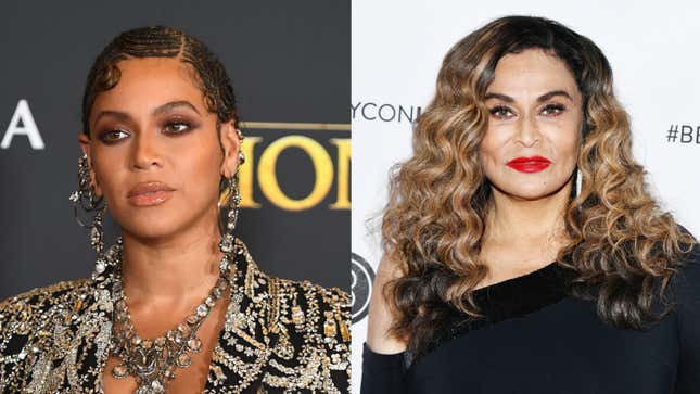 Beyonce arrives for the world premiere of Disney’s “The Lion King” on July 9, 2019, in Hollywood; Tina Knowles attends Beautycon Festival Los Angeles 2019 on August 10, 2019, in Los Angeles, Calif. 