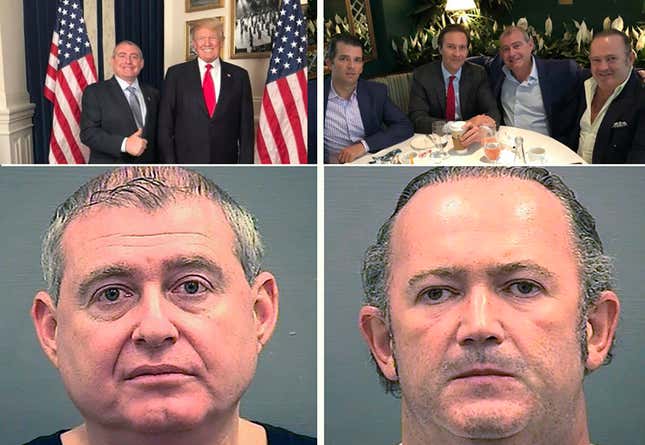 Top left: Lev Parnas and Donald Trump. Top right: Donald Trum Jr. Tommy Hicks, Jr., Lev Parnas and Igor Fruman. Bottom left: Lev Parnas. Bottom right: Igor Fruman