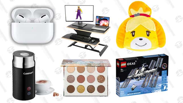 Image for article titled Monday&#39;s Best Deals: AirPods Pro, LEGO International Space Station, Ulta Beauty Sale, Aukey Electric Standing Desk, Nintendo Plush, Cuisinart Milk Frother, and More