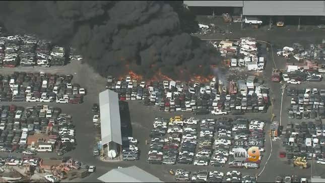 Ever Wonder What A Junkyard Looks Like On Fire?