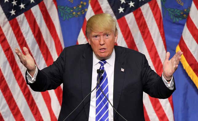 Republican presidential candidate Donald Trump speaks during a campaign rally at the Treasure Island Hotel &amp; Casino on October 8, 2015 in Las Vegas, Nevada. During the rally, Trump said people were giving him credit for helping force Kevin McCarthy to bow out of the race for Speaker of the House.