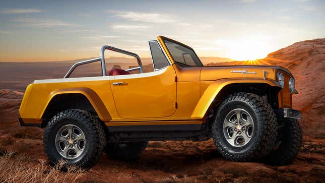 Image for article titled Jeepster Beach Concept Is What Happens When You Stuff A New Wrangler In A 53-Year-Old Shell