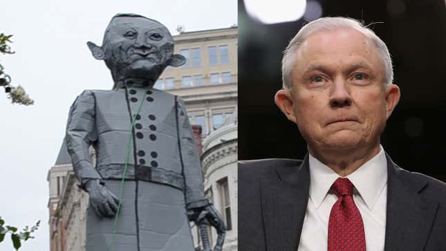 These Activists Erected a Statue of Jeff Sessions as a Confederate General–And Then Tore It Right Down