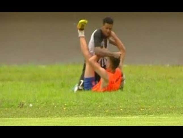 Ball Boy Gets His Ass Kicked By Soccer Player For Celebrating A Goal