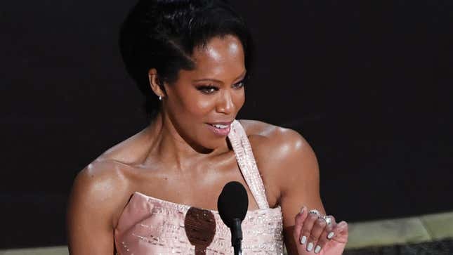 Include an image captionRegina King speaks onstage during the 92nd Annual Academy Awards on February 09, 2020.