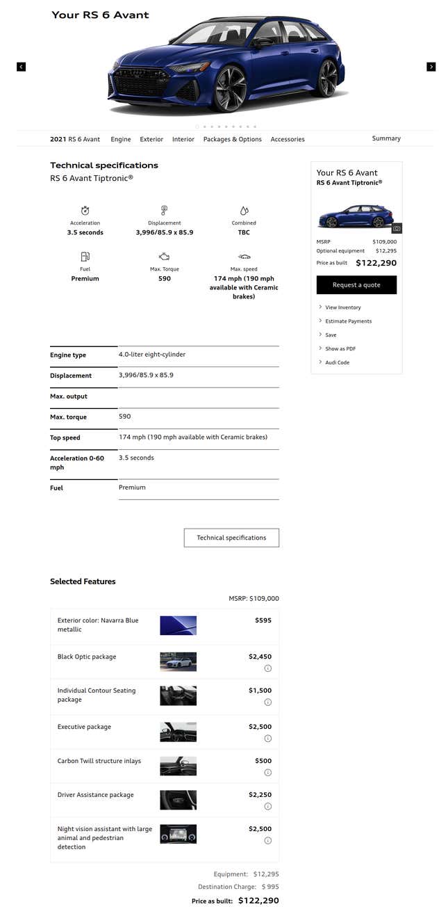 Image for article titled How Would You Configure Your 2020 Audi RS6 Avant?