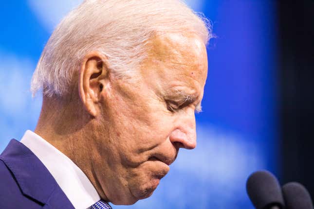 Democratic presidential candidate, former Vice President Joe Biden speaks at the New Hampshire Democratic Party Convention at the SNHU Arena on September 7, 2019, in Manchester, N.H. 