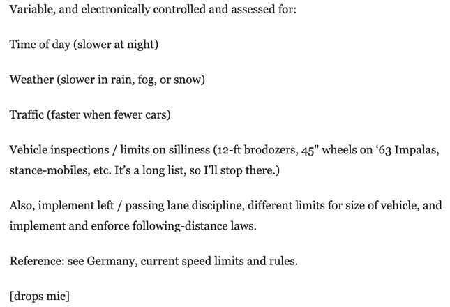 Image for article titled Here&#39;s What You Think The Speed Limit Should Be