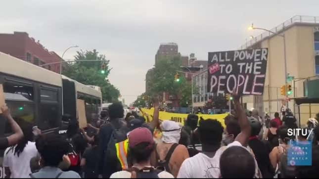 Hundreds of protesters march through the streets of Mott Haven, a lower-income neighborhood in the South Bronx in a demonstration against police violence on Jun 4, 2020.