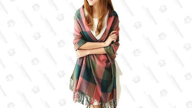 Women’s Long Plaid Blanket Chunky Scarf, $10