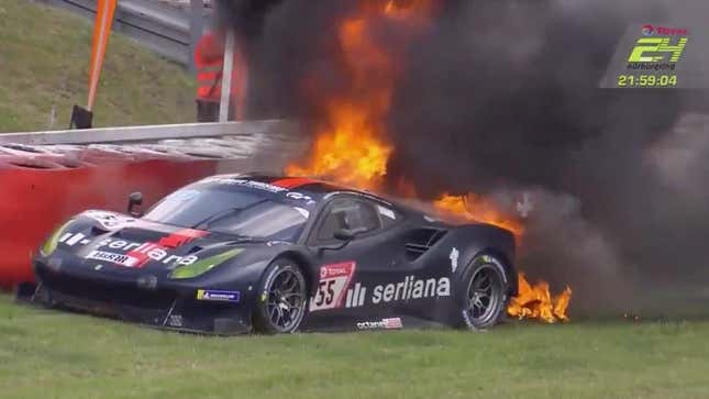 Image for article titled Driver Escapes Extreme Ferrari Fire at the 24 Hours of Nürburgring