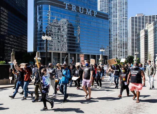 Protesters shut down the streets near Trump Tower on June 13, 2020 in Chicago, Illinois.