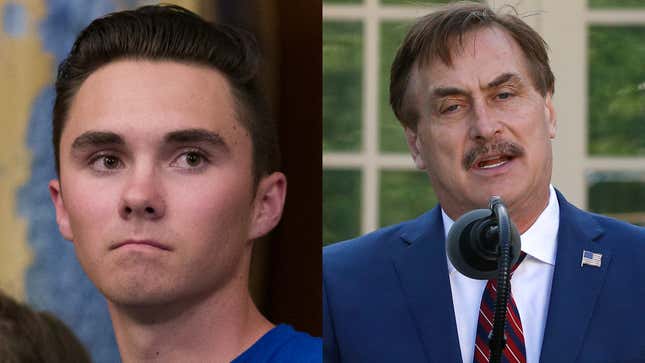 Image for article titled It's 2021 and David Hogg and the MyPillow Dude Are Locked In an Ideological Battle Over Artificial Down (Help!)