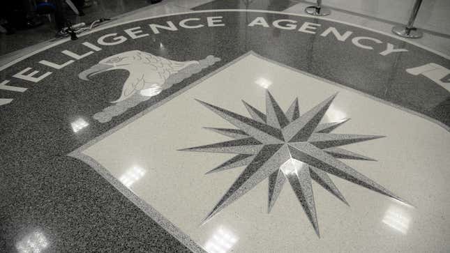 The logo of the CIA is seen during a visit of US President Donald Trump the CIA headquarters on January 21, 2017, in Langley, Virginia.