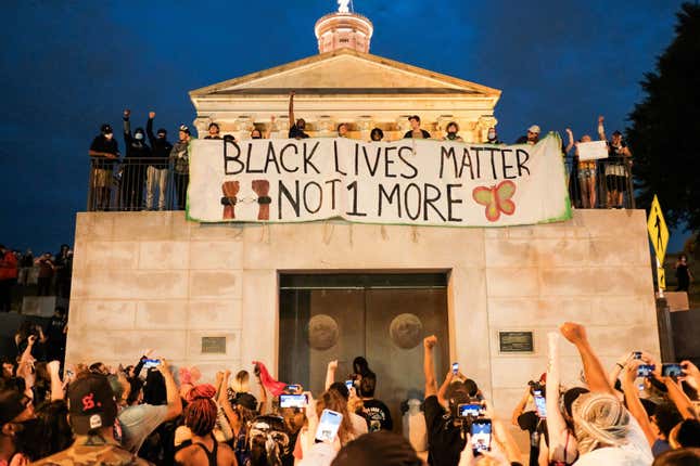 Protesters at the Tennessee State Capitol building in June. 