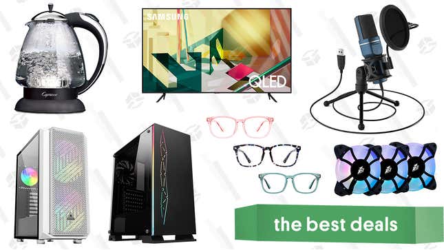 Image for article titled Sunday&#39;s Best Deals: Samsung 82-Inch QLED 4K TV, Capresso H20 Plus Kettle, Tonor Condenser Mic, Blue Light Glasses, RGB PC Tower Cases, and More