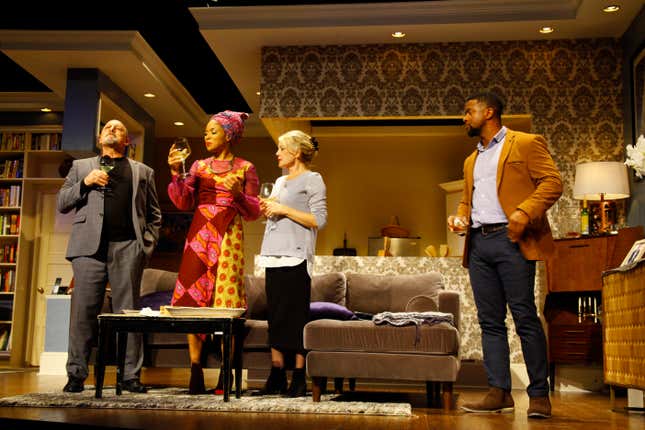 From left: Gys de Villiers, Lisa Arrindell, Alexandra Neil, Kamal Bolden in ‘Reparations’ playing through Nov. 24 at the Billie Holiday Theatre in Brooklyn, N.Y. 