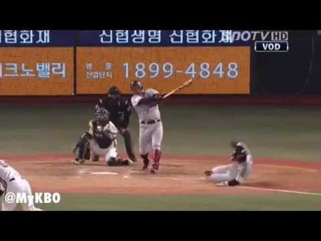 Korean Baseball Player Way Too Eager To Get To Home Plate