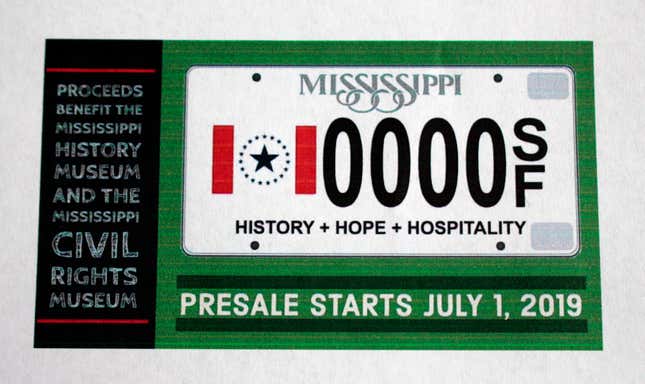 Image for article titled Soon You Can Get a License Plate in Mississippi that Includes a State Flag Without the State&#39;s Racism