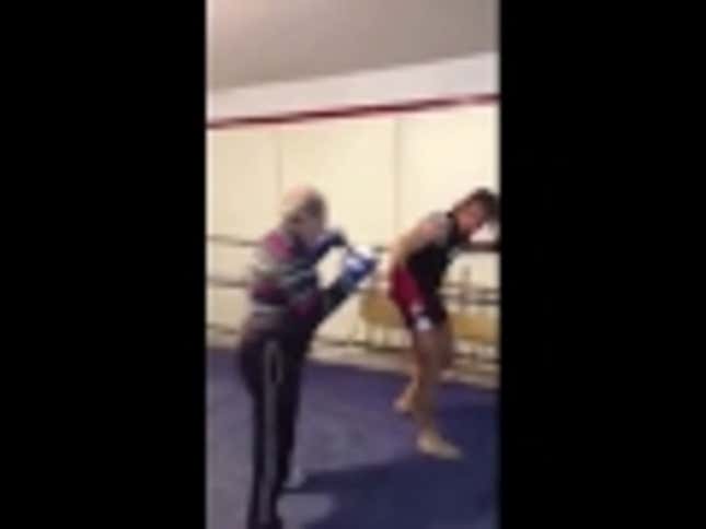 Old Man In Sweater Knocks Virile Young Man Right On His Ass