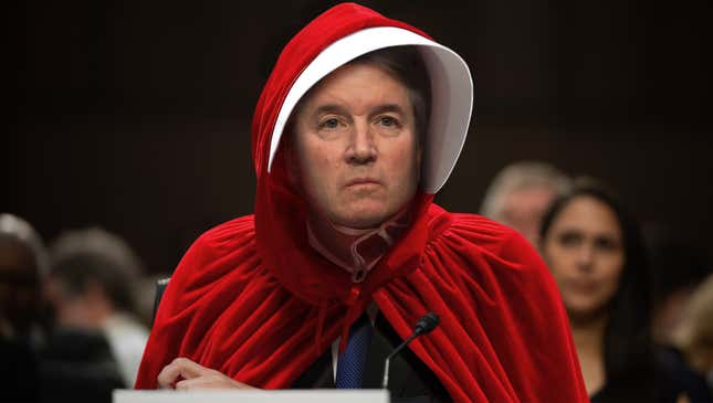 Image for article titled Embarrassed Brett Kavanaugh Can’t Believe He Wore Handmaid Costume On Same Day As Protesters