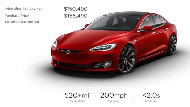 Image for article titled The Tesla Model S Can Now Be Configured Up To $156,490