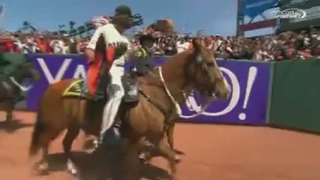Giants Opening Day Features Madison Bumgarner Riding A Horse Onfield
