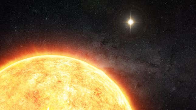 Artist’s depiction of our Sun, along with its hypothesized solar companion.