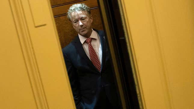 U.S. Sen. Rand Paul (R-KY) takes an elevator at the U.S. Capitol for a vote on March 18, 2020, in Washington, DC. as members of the Senate were urged to pass as soon as possible a second COVID-19 funding bill already passed by the House. 