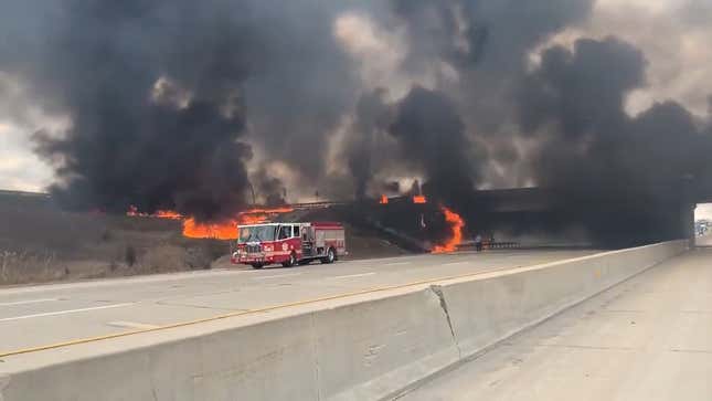 Image for article titled This Overturned Fuel Tanker Burned A Bridge In Indianapolis