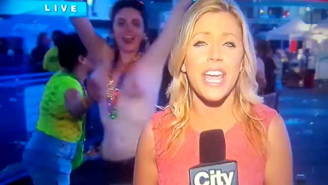 Topless Woman Crashes News Report At Pride Festival