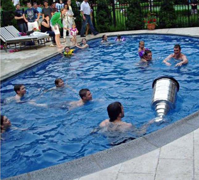 “Ooh, we put the Cup in Mario Lemieux’s swimming pool!” This party looks medium at best.