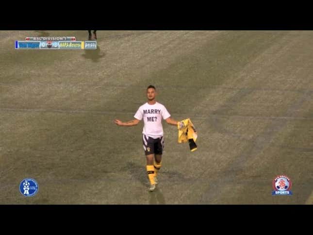 Soccer Guy Gets A Goal, A Fiancée, And A Yellow Card All In One Sequence