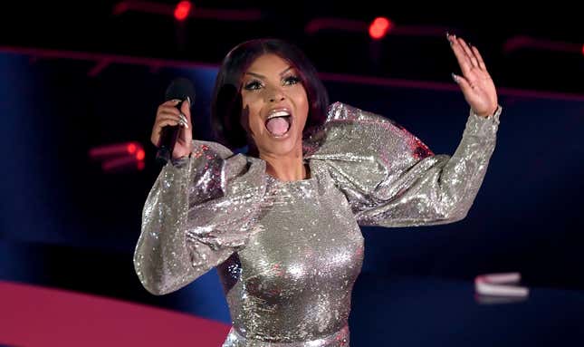 Taraji P. Henson wears Carolina Herrera on stage at the 2020 American Music Awards at Microsoft Theater on Nov. 22, 2020, in Los Angeles, Calif.