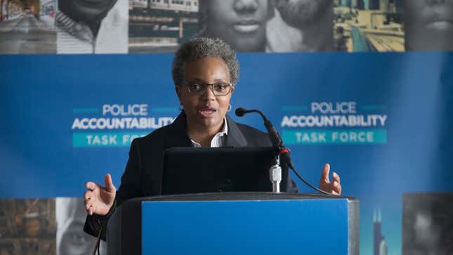 Lori Lightfoot addresses the findings of the Police Accountability Task Force on April 13, 2016 in Chicago, Illinois.