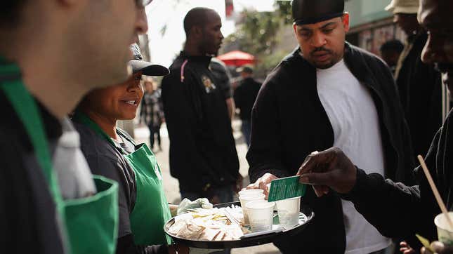 Outside a Starbucks community store in Harlem