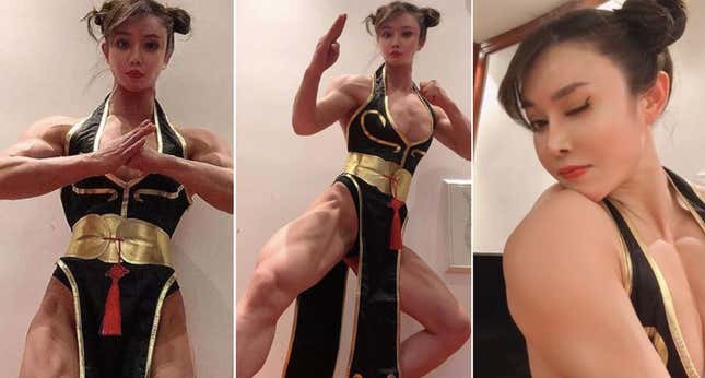 Image for article titled Bodybuilder Does A Mean Chun-Li Cosplay