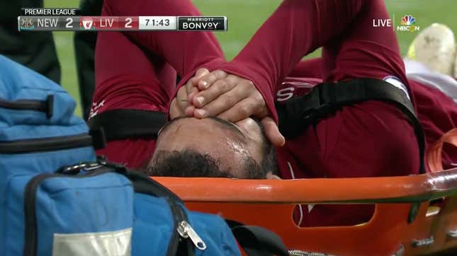 Image for article titled Mohamed Salah Exits Game On Stretcher After Suffering A Head Injury Against Newcastle