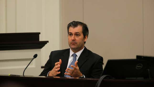 Former North Charleston police officer Michael Slager testifies during his murder trial at the Charleston County court November 29, 2016 in Charleston, S.C. A judge is considering whether jurors will visit the spot where Slager is accused of shooting and killing Walter Scott, an unarmed black man during a traffic stop in North Charleston. 