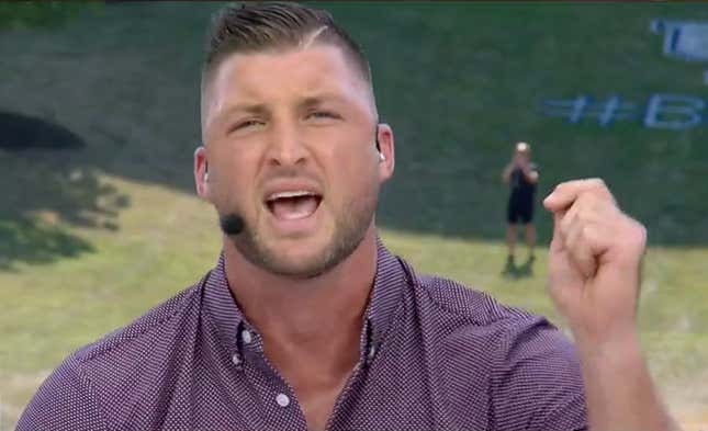Image for article titled Just Tim Tebow Hootin' And Hollerin' About "Selfish Culture" On First Take