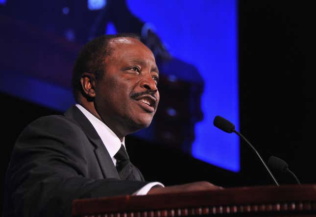 MLB Hall of Famer Joe Morgan presents the ROBIE Achievement in Industry Award to John Finnegan at the Jackie Robinson Foundation Awards Gala at The Waldorf=Astoria on March 5, 2012 in New York City. 