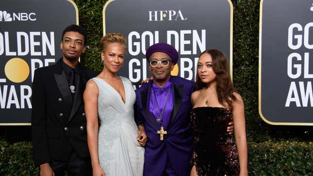 Jackson Lee, Tonya Lewis Lee, Spike Lee and Satchel Lee attend the 2019 Golden Globe Awards ceremony. 