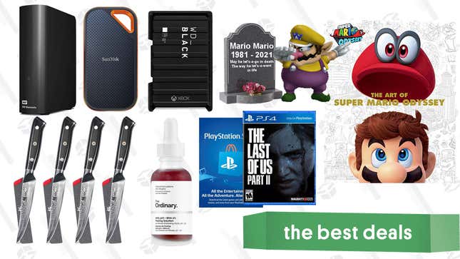 Image for article titled Wednesday&#39;s Best Deals: Hard Drive Sale, PlayStation Store Gift Card, Kyoku Damascus Knives, The Ordinary Peeling Solution, The Art of Super Mario Odyssey, and More