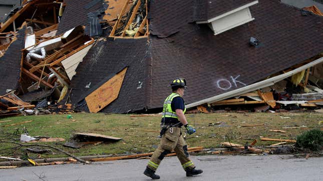 The aftermath of a tornado south of Birmingham, Alabama on March 25, when forecasters were urging that nobody but emergency officials and media in the affected region access the NWS Chat Service, lest it crash.